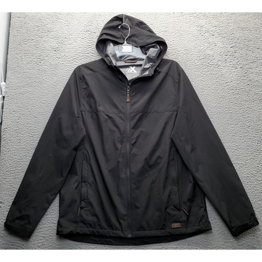 ZeroXposur Windbreaker Rain Jacket Mens Large Black Waterproof Hooded Full Zip